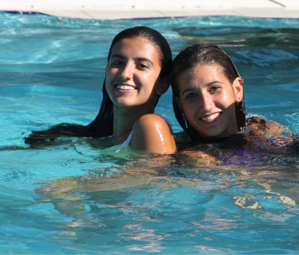 Two girls in a swimming pool