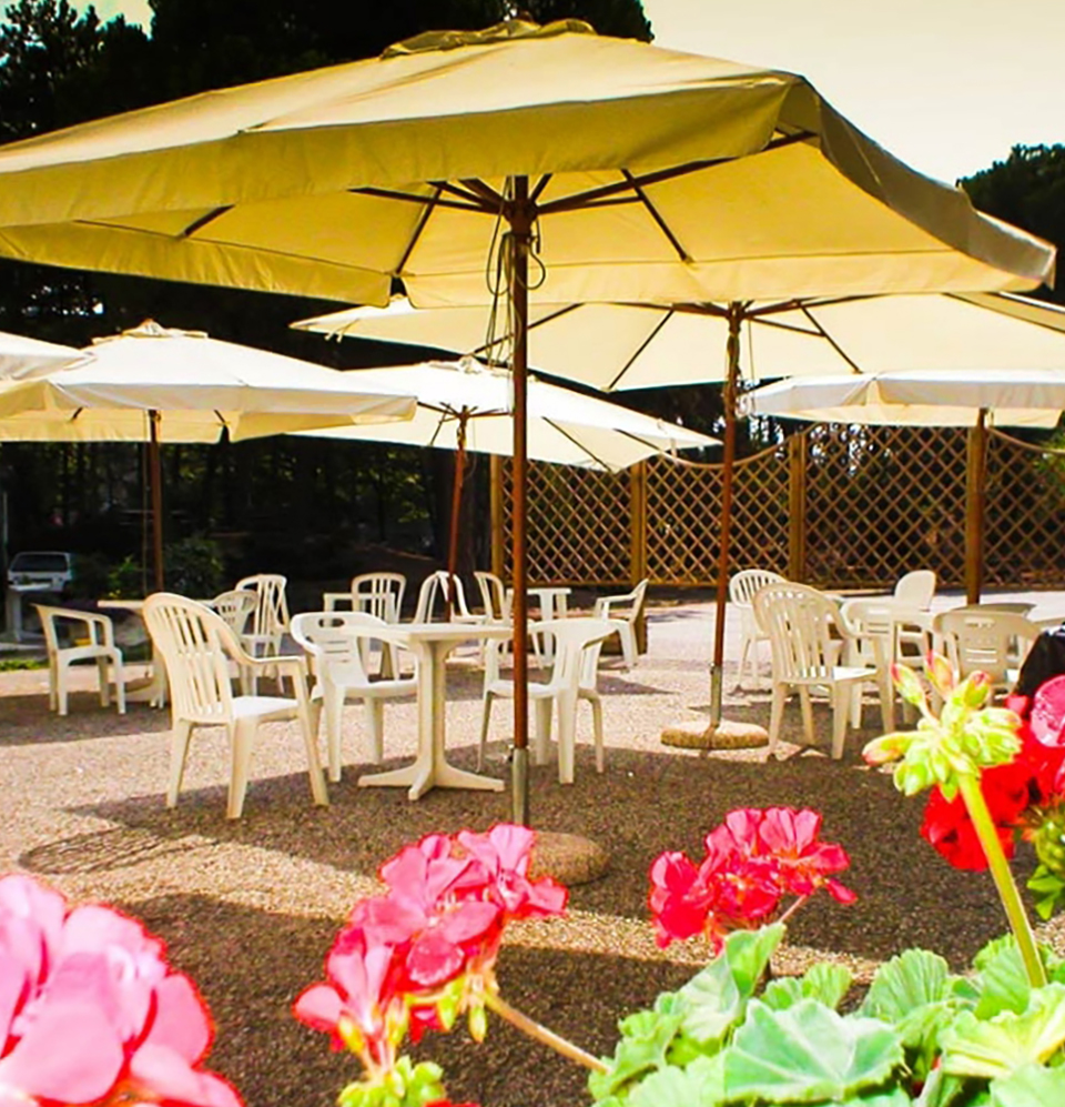 Outside area with umbrellas and chairs