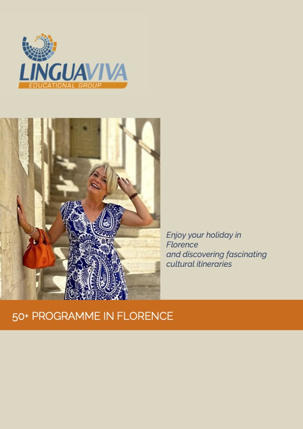 Portada del folleto del programa para personas mayores del Linguaviva Educational Group en Florencia