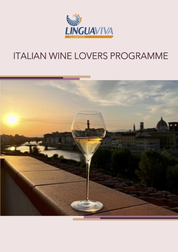 Capa do folheto do programa para amantes do vinho italiano do Linguaviva Educational Group